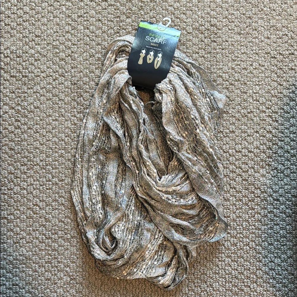 Mixit Metallic Silver and Cream Infinity Scarf
